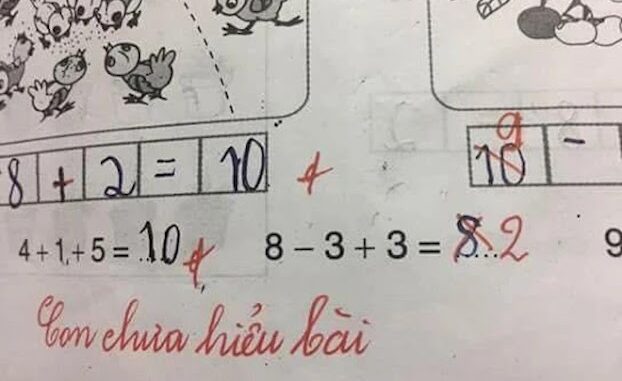 Học sinh tiểu học làm phép tính 8-3+3=8 bị cô giáo chấm ‘sai’ kèm theo lời phê ‘con chưa hiểu bài’: Dân mạng bùng nổ tranh cãi Học sinh tiểu học làm phép tính 8-3+3=8 bị cô giáo chấm ‘sai’ kèm theo lời phê ‘con chưa hiểu bài’: Dân mạng bùng nổ tranh cãi