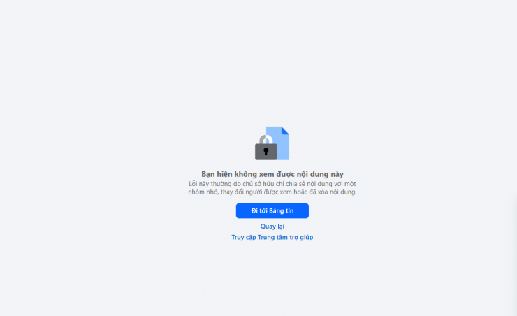Hiện tại, khi truy cập vào đường link Facebook cá nhân của chị Thu Hòa qua một bài viết từng đăng tải trước đó thì hiện thông báo như trên. Netizen cũng không thể tìm ra tài khoản Facebook cá nhân của chị Thu Hòa. 