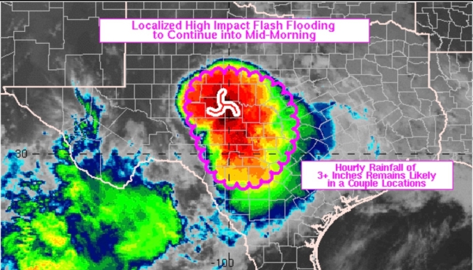 Khu vực gây mưa ở Texas Hill Country. Ảnh: NWS