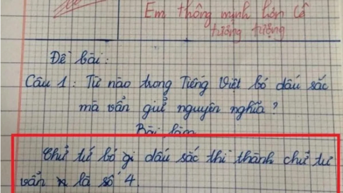 Cô giáo ra đề “Từ nào bỏ dấu sắc vẫn giữ nguyên nghĩa”, đáp án của bé tiểu học nhận điểm 10 tuyệt đối