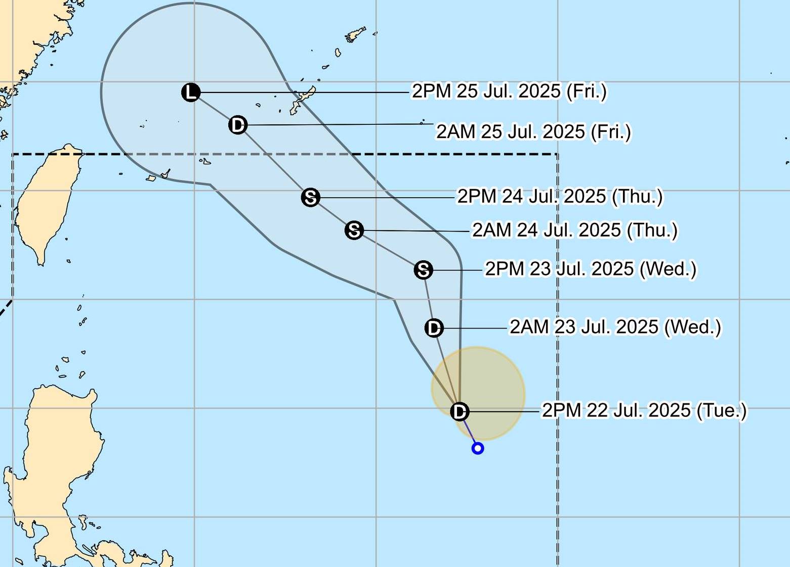 df Áp thấp nhiệt đới gần Biển Đông sẽ mạnh lên thành bão trong 24 giờ tới. Ảnh: PAGASA