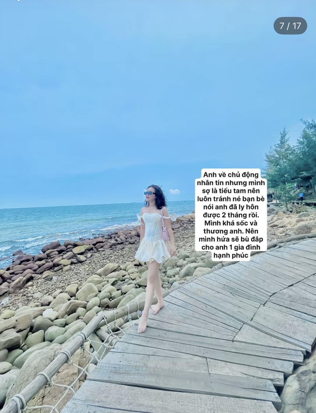 Có thể là hình ảnh về 1 người, bãi biển và văn bản cho biết '7/17 Anh về chủ động nhắn tin nhưng mình sợ tiếu tam nên luôn tránh bạn bè nói anh đã hôn được tháng rồi. Mình khá sốc thương anh. Nên mình hứa bù đắp cho anh gia đình hạnh phúc'