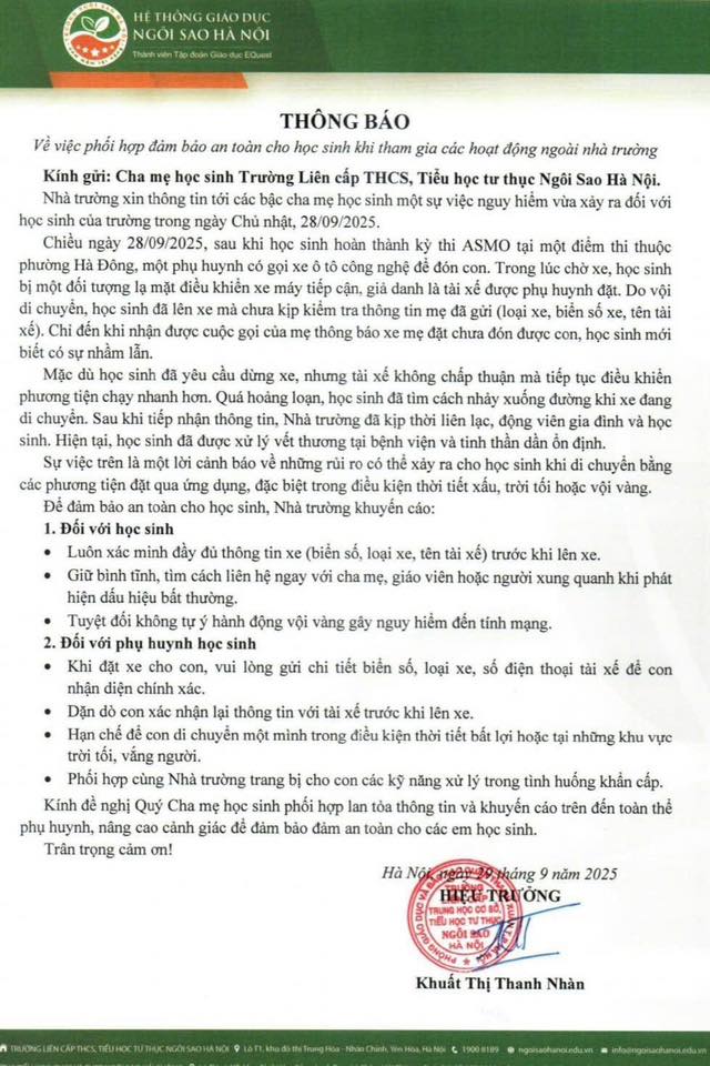 1 trường ở Hà Nội phát thông báo NÓNG sau khi học sinh nghi bị bắt cóc, phải nhảy khỏi xe ôm để trốn!- Ảnh 1.