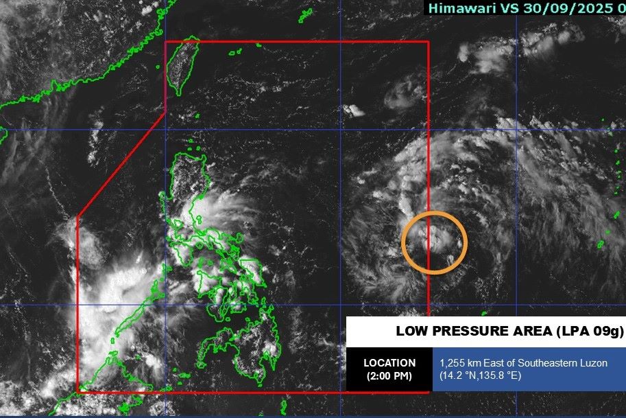 Vị trí tâm áp thấp 09g hồi 14h ngày 30.9. Ảnh: PAGASA