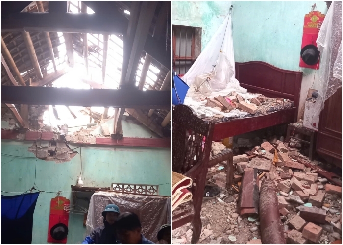 Căn nhà của ông Loan - bà Chinh biến thành đống đổ nát.