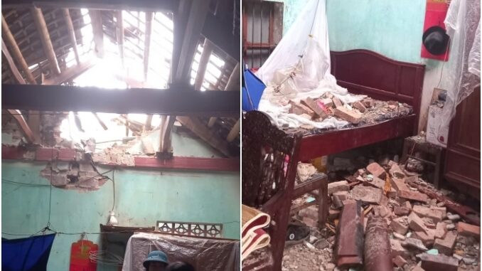 Căn nhà của ông Loan - bà Chinh biến thành đống đổ nát.