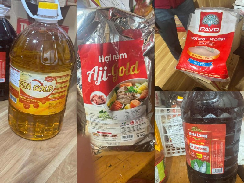 Hình ảnh các loại gia vị do phụ huynh chụp lại tại nơi chế biến suất ăn cho học sinh của công ty Mỹ Hà. Ảnh: Phụ huynh cung cấp