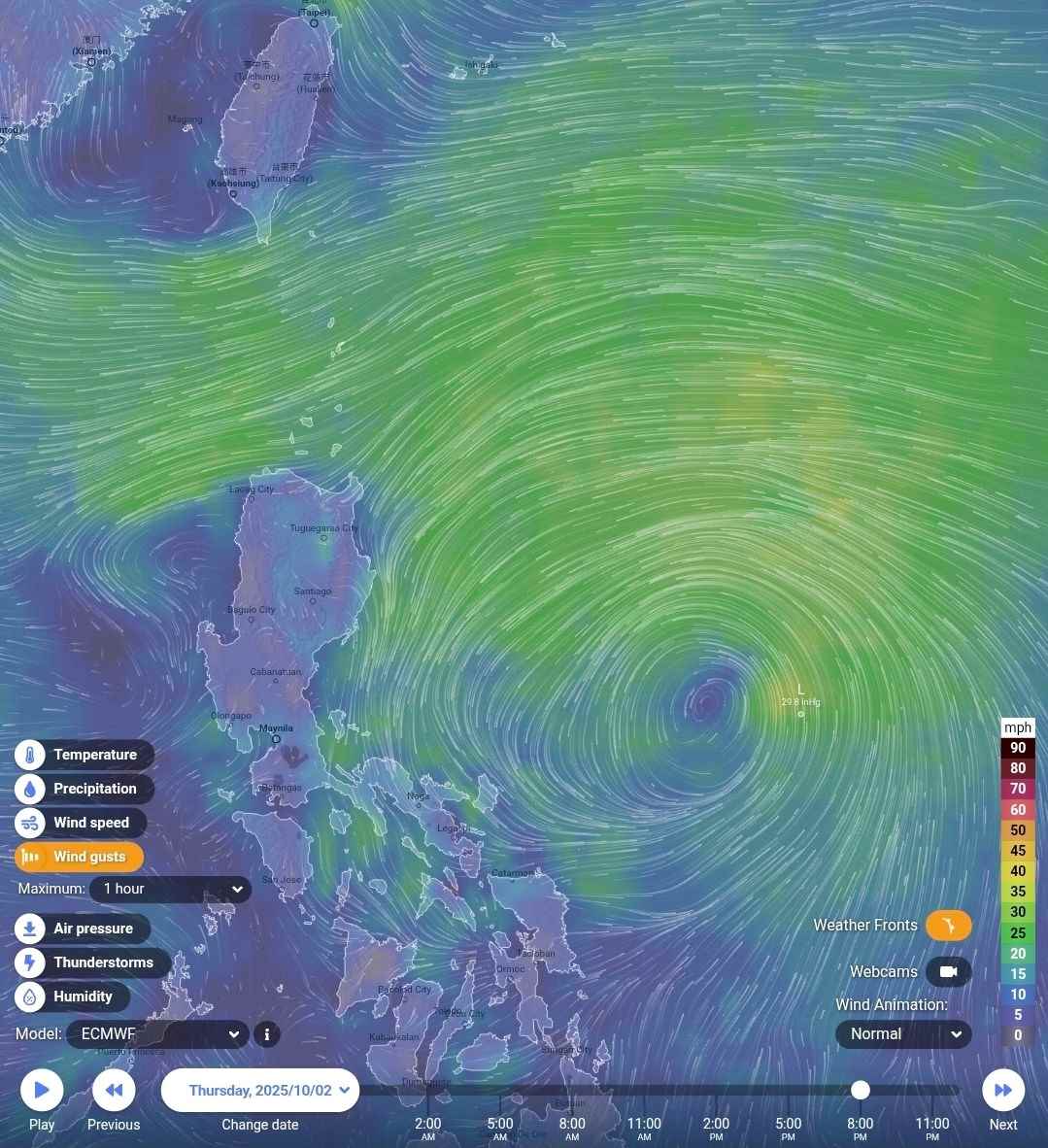 Dự báo vị trí bão Paolo vào ngày 2.10. Ảnh: Philippine Daily Weather Update