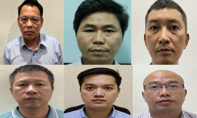 Các bị can: Nguyễn Danh Sơn, Trần Quốc Hùng, Trịnh Văn Đoàn, Nguyễn Hữu Khải, Đỗ Ngọc Tuyền, Trương Hoàng Dũng. Các bị can: Nguyễn Danh Sơn, Trần Quốc Hùng, Trịnh Văn Đoàn, Nguyễn Hữu Khải, Đỗ Ngọc Tuyền, Trương Hoàng Dũng.