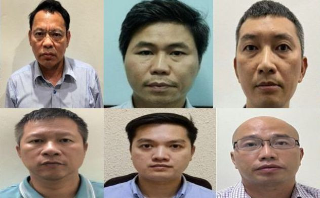 Các bị can: Nguyễn Danh Sơn, Trần Quốc Hùng, Trịnh Văn Đoàn, Nguyễn Hữu Khải, Đỗ Ngọc Tuyền, Trương Hoàng Dũng. Các bị can: Nguyễn Danh Sơn, Trần Quốc Hùng, Trịnh Văn Đoàn, Nguyễn Hữu Khải, Đỗ Ngọc Tuyền, Trương Hoàng Dũng.