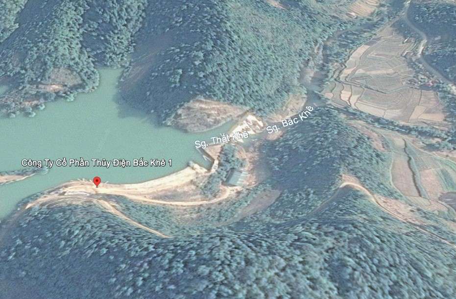 Vị trí đập Bắc Khê. Ảnh Google Earth